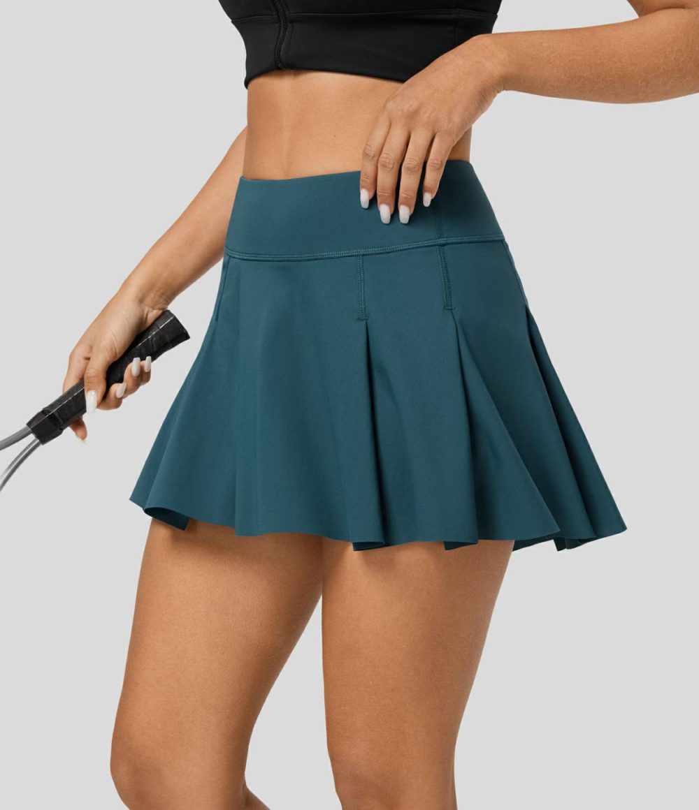 High Waisted 2-in-1 Side Pocket Pleated Quick Dry Micro Mini Tennis Skirt  | Womens  2-in-1 Skorts 2-in-1 Skorts 2-in-1 Skorts