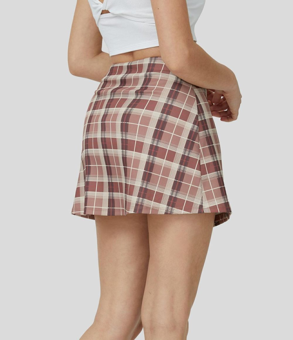 High Waisted Adjustable Buckle Plaid Wrapped A Line Mini Casual Skirt  | Womens  Mini Skirts Clothing Mini Skirts