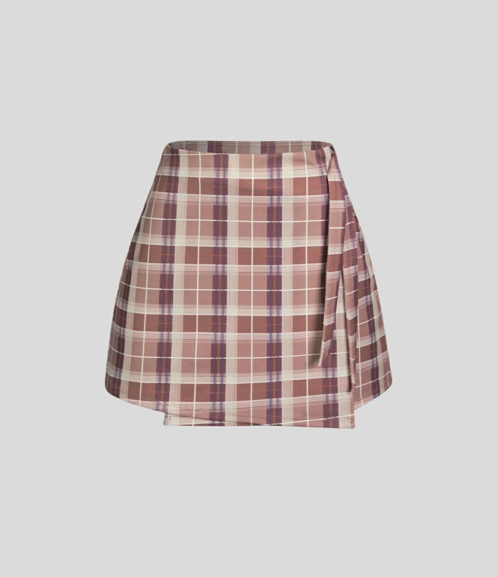 High Waisted Adjustable Buckle Plaid Wrapped A Line Mini Casual Skirt  | Womens  Mini Skirts Clothing Mini Skirts