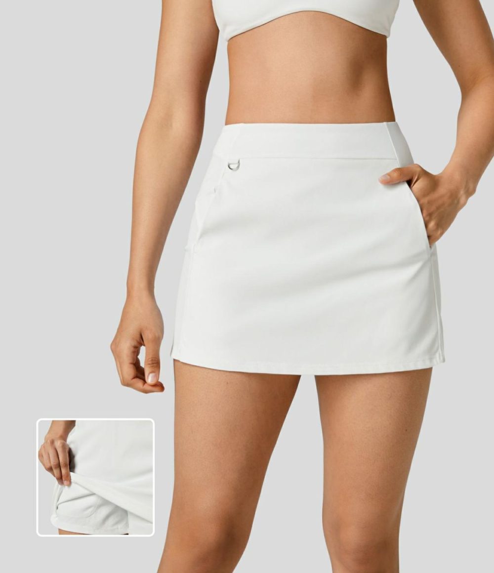 High Waisted Side Pocket Cool Touch Mini Golf Skort  | Womens  Mini Skirts Clothing Frost White/Black