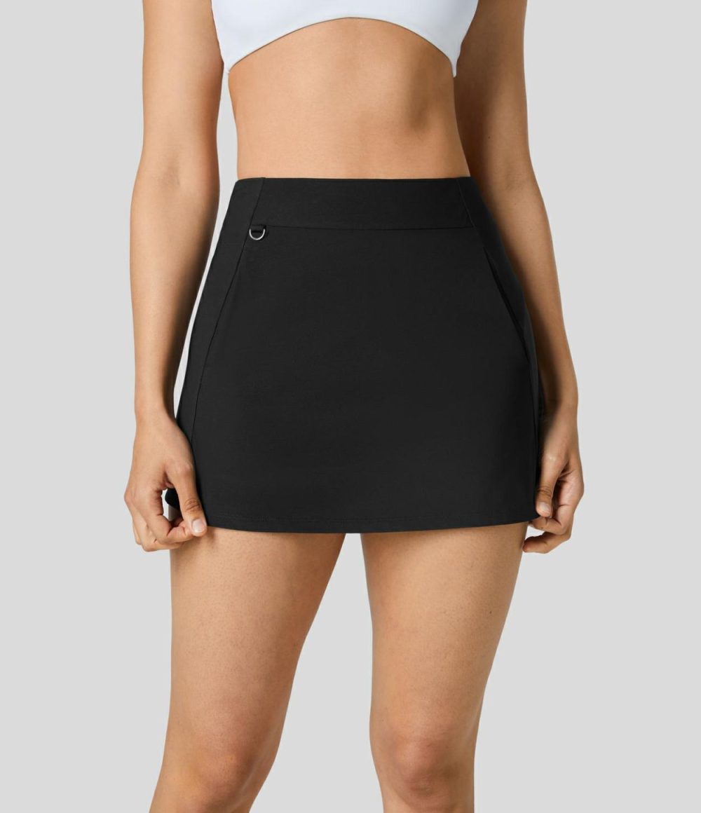 High Waisted Side Pocket Cool Touch Mini Golf Skort  | Womens  Mini Skirts Clothing Frost White/Black