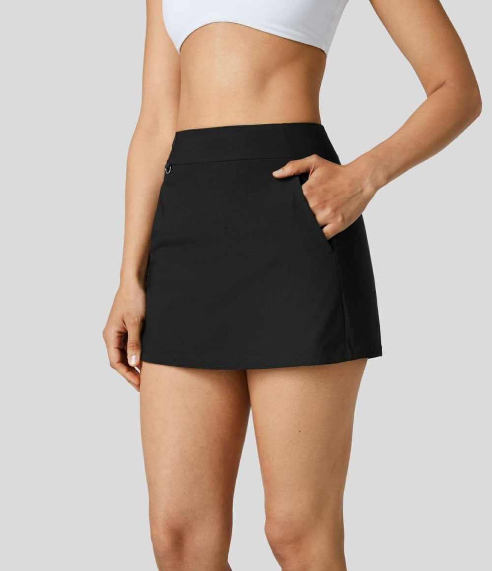 High Waisted Side Pocket Cool Touch Mini Golf Skort  | Womens  Mini Skirts Clothing Frost White/Black