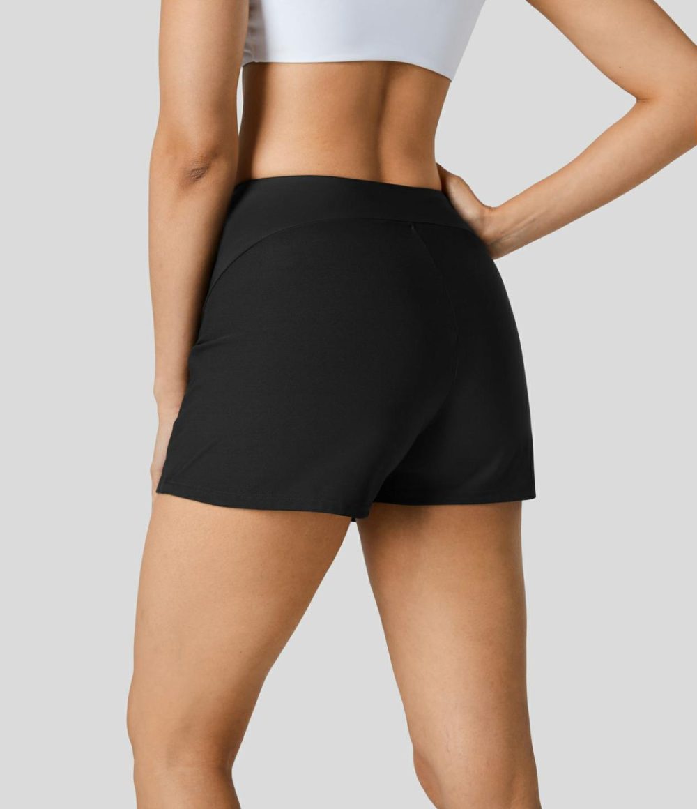 High Waisted Side Pocket Cool Touch Mini Golf Skort  | Womens  Mini Skirts Clothing Frost White/Black