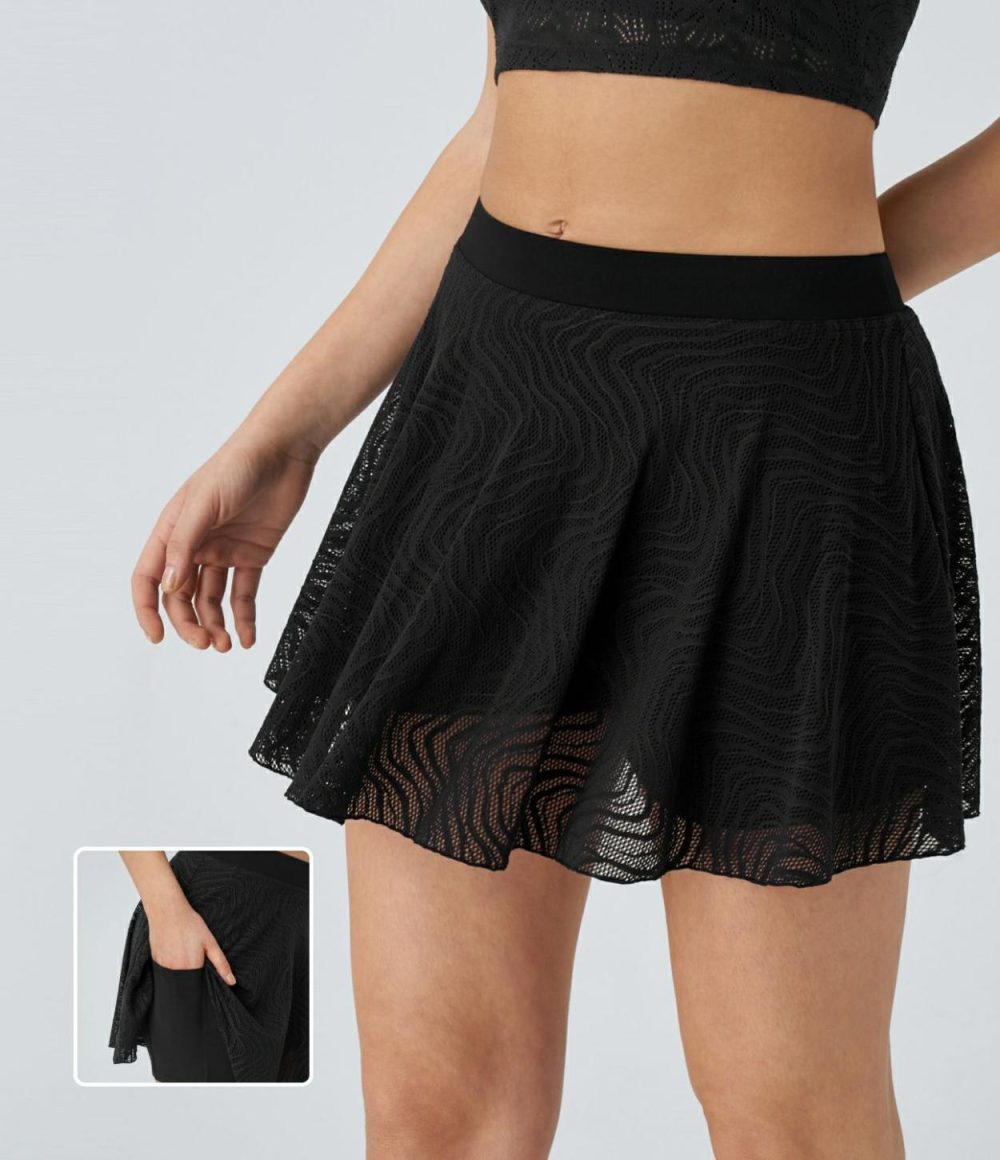 Mid Rise 2-in-1 Side Pocket Lace Mini Skirt  | Womens  Mini Skirts Clothing Black/White