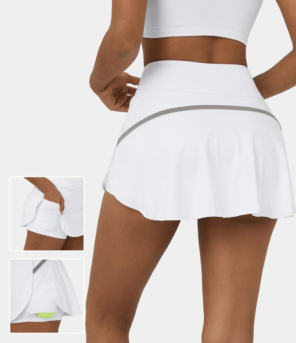 Softlyzero™ Airy High Waisted Contrast Trim 2-in-1 Side Pocket Curved Hem Mini Cool Touch Tennis Skirt-UPF50+  | Womens  Mini Skirts Clothing Mini Skirts