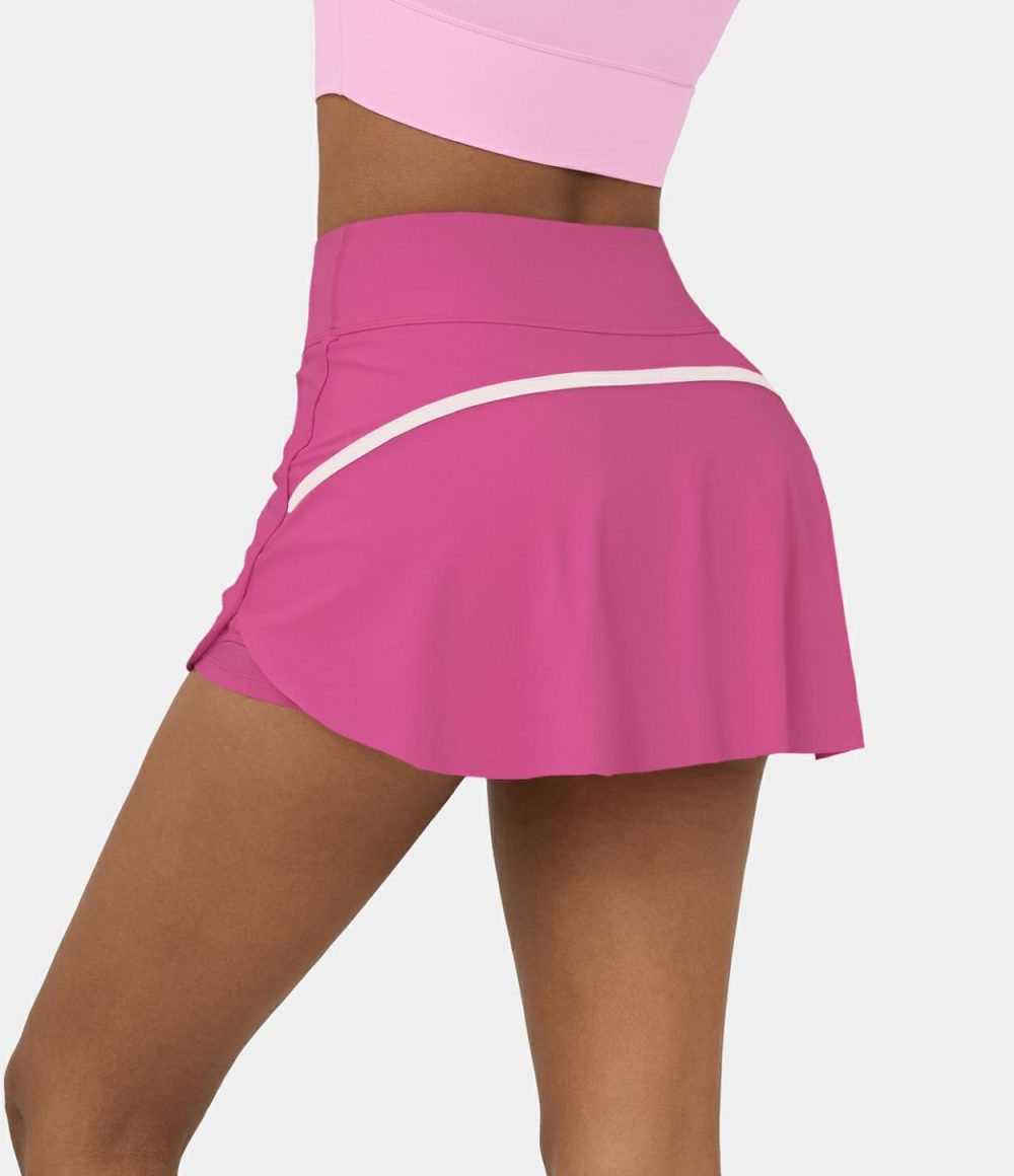 Softlyzero™ Airy High Waisted Contrast Trim 2-in-1 Side Pocket Curved Hem Mini Cool Touch Tennis Skirt-UPF50+  | Womens  Mini Skirts Clothing Mini Skirts