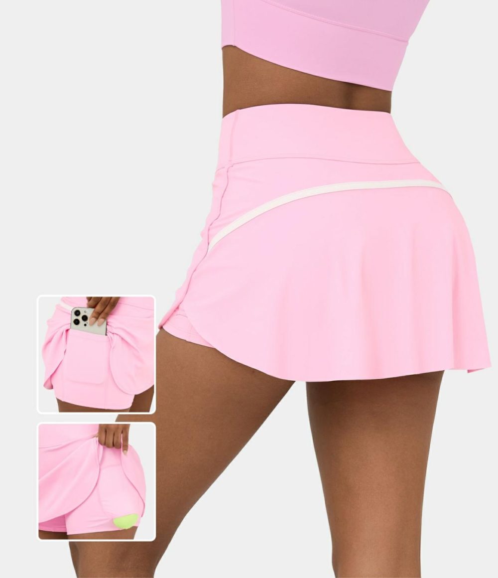 Softlyzero™ Airy High Waisted Contrast Trim 2-in-1 Side Pocket Curved Hem Mini Cool Touch Tennis Skirt-UPF50+  | Womens  Mini Skirts Clothing Mini Skirts