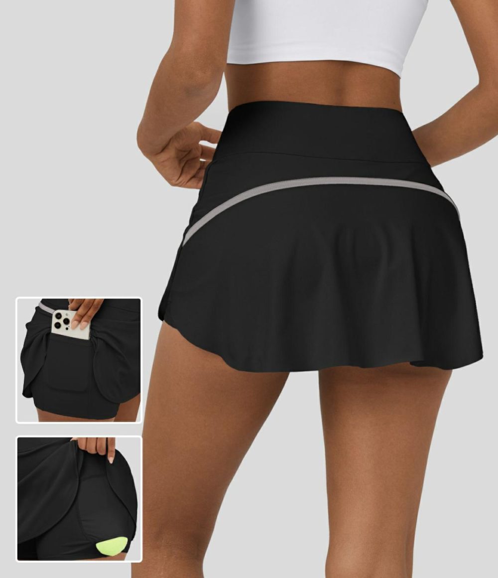 Softlyzero™ Airy High Waisted Contrast Trim 2-in-1 Side Pocket Curved Hem Mini Cool Touch Tennis Skirt-UPF50+  | Womens  Mini Skirts Clothing Mini Skirts