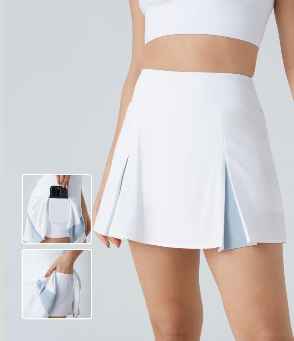 Breezeful™ High Waisted Pleated 2-in-1 Side Pocket  A-Line Mini Quick Dry Tennis Skirt  | Womens  Mini Skirts Clothing Mini Skirts