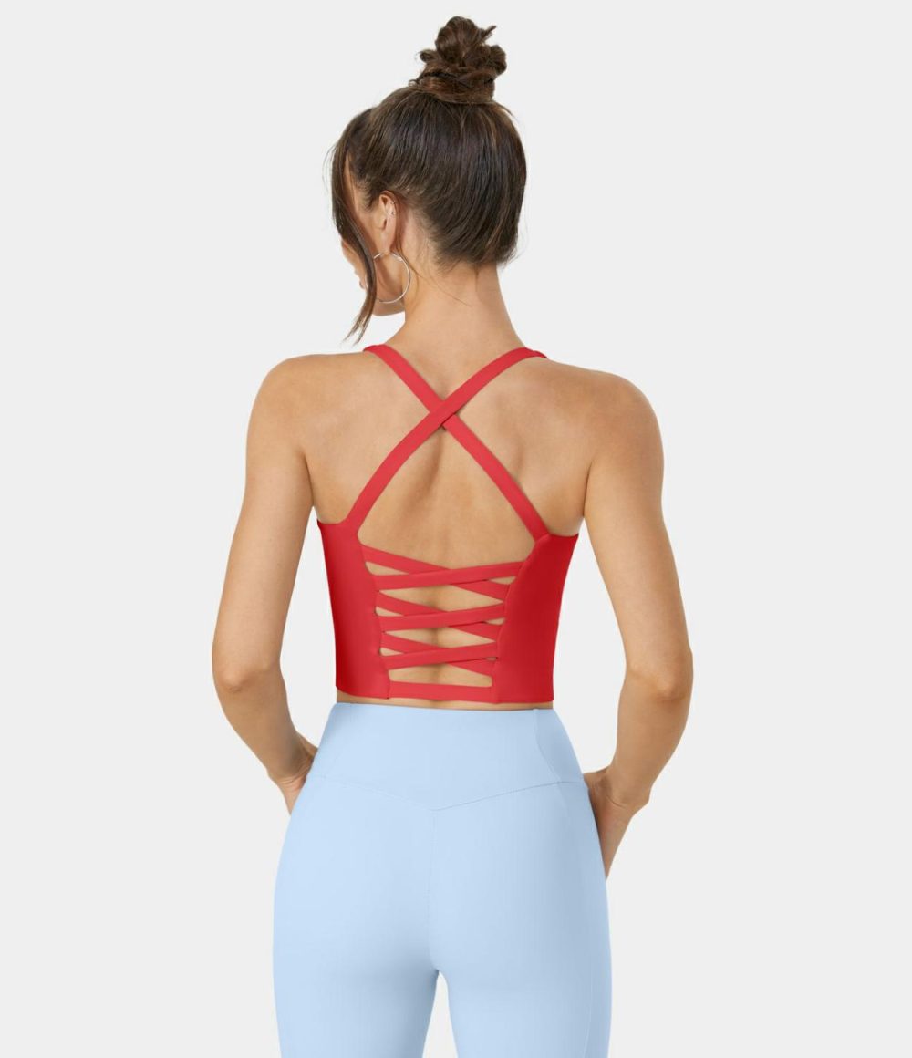 Crisscross Backless Cropped Yoga Tank Top  | Womens  Cropped Tops Clothing Cropped Tops