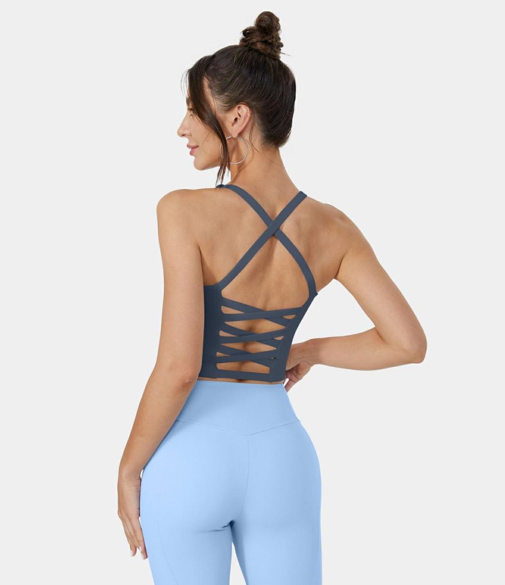 Crisscross Backless Cropped Yoga Tank Top  | Womens  Cropped Tops Clothing Cropped Tops