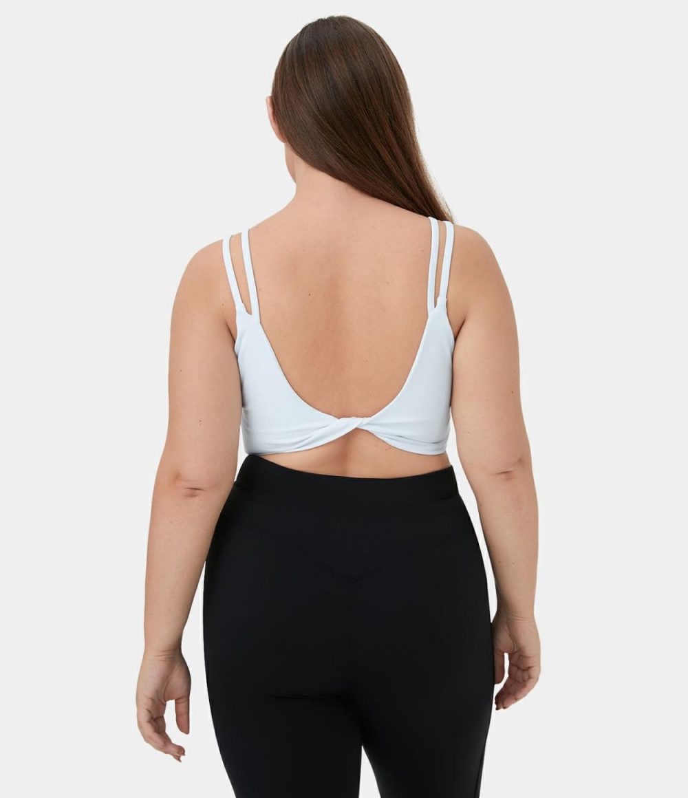 Double Straps Backless Twisted Workout Plus Size Cropped Tank Top  | Womens  Cropped Tops Clothing Cropped Tops