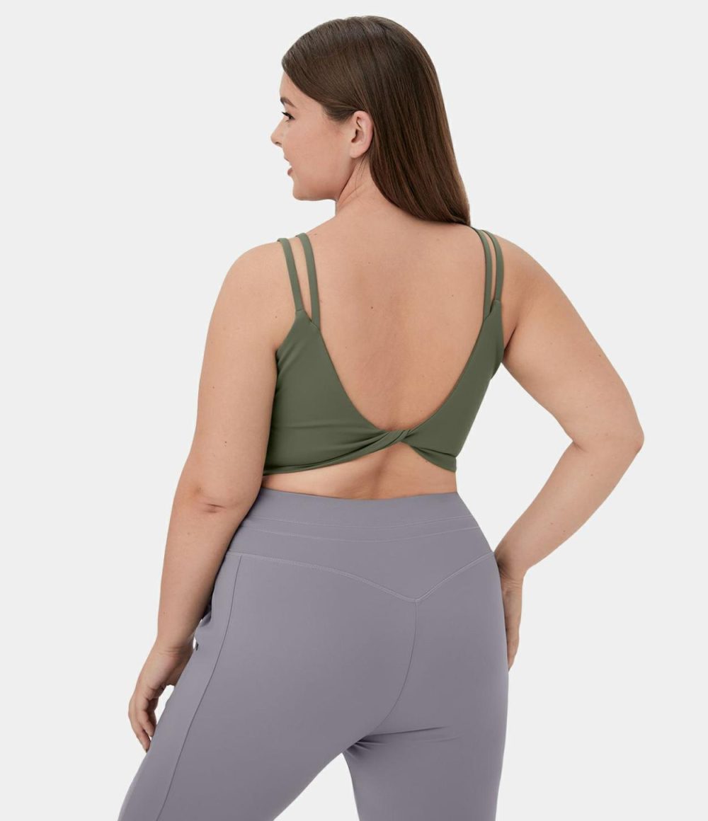 Double Straps Backless Twisted Workout Plus Size Cropped Tank Top  | Womens  Cropped Tops Clothing Cropped Tops