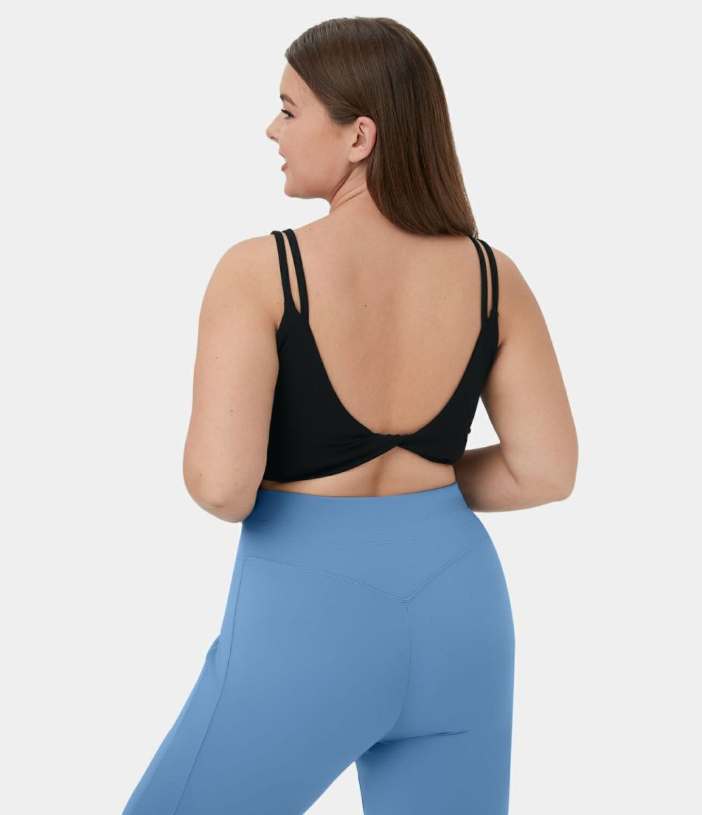 Double Straps Backless Twisted Workout Plus Size Cropped Tank Top  | Womens  Cropped Tops Clothing Cropped Tops