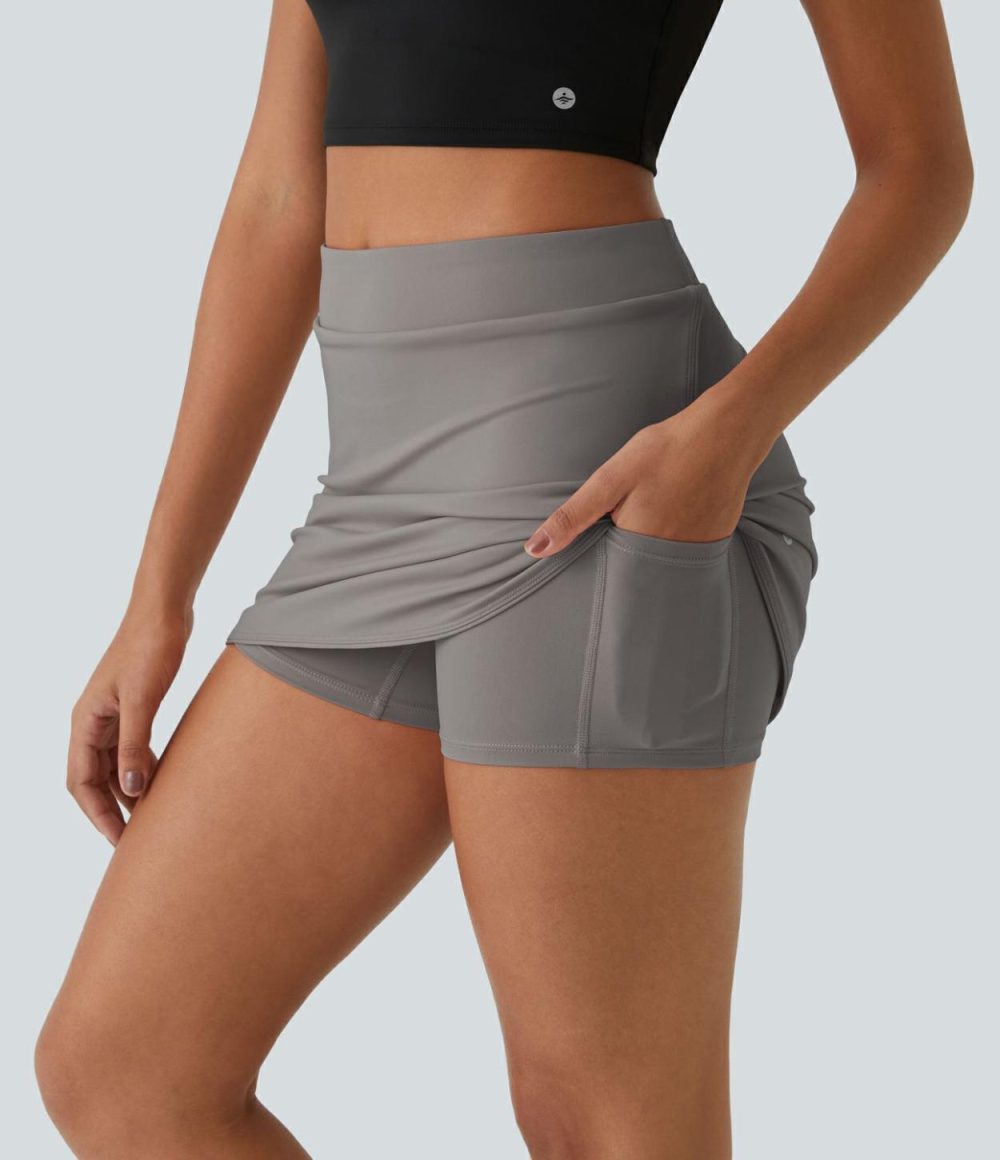 Everyday High Waisted Side Pocket 2-in-1 Micro Mini Golf Skirt-Clarity  | Womens  Mini Skirts Clothing Mini Skirts