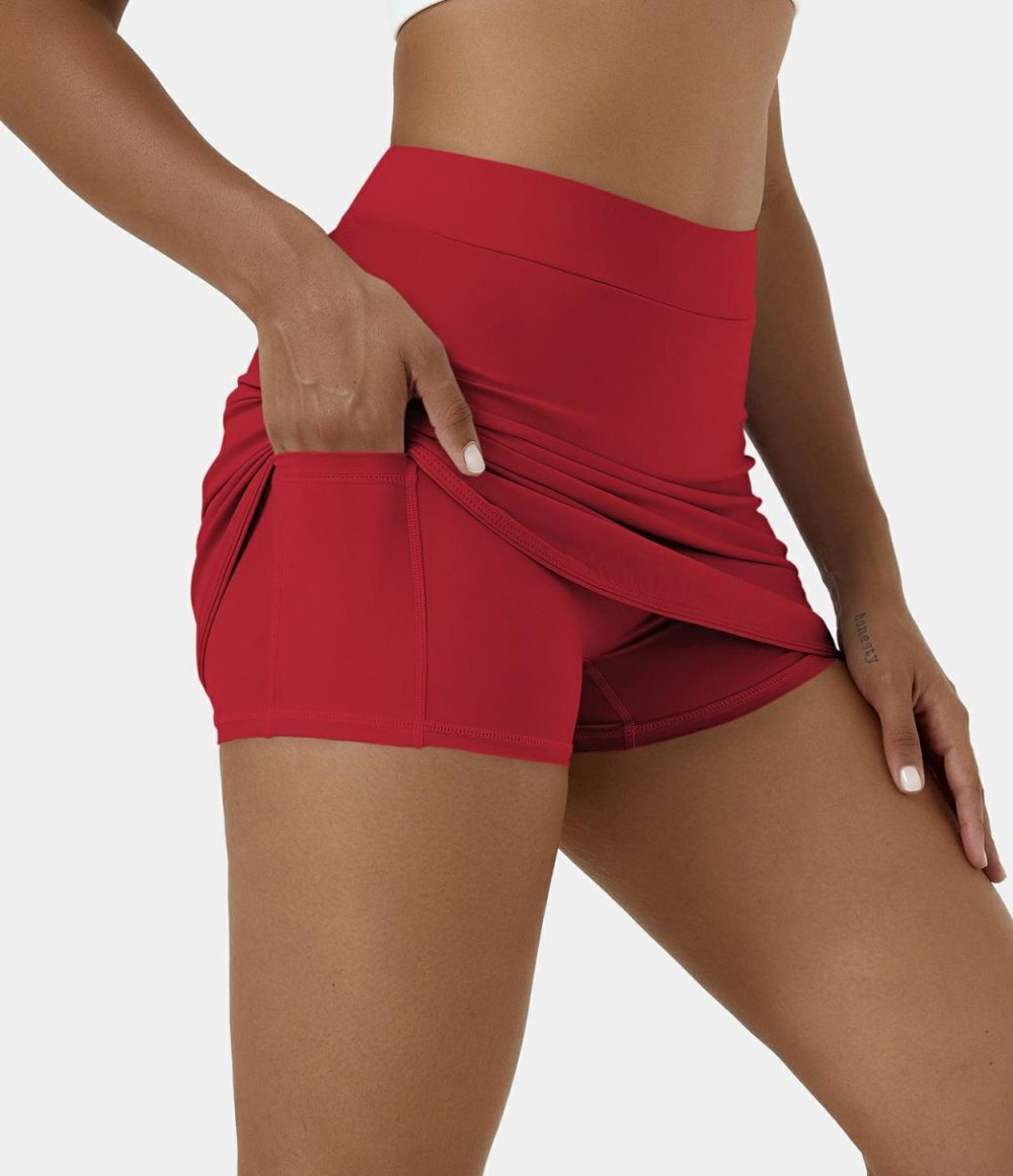 Everyday High Waisted Side Pocket 2-in-1 Micro Mini Golf Skirt-Clarity  | Womens  Mini Skirts Clothing Mini Skirts