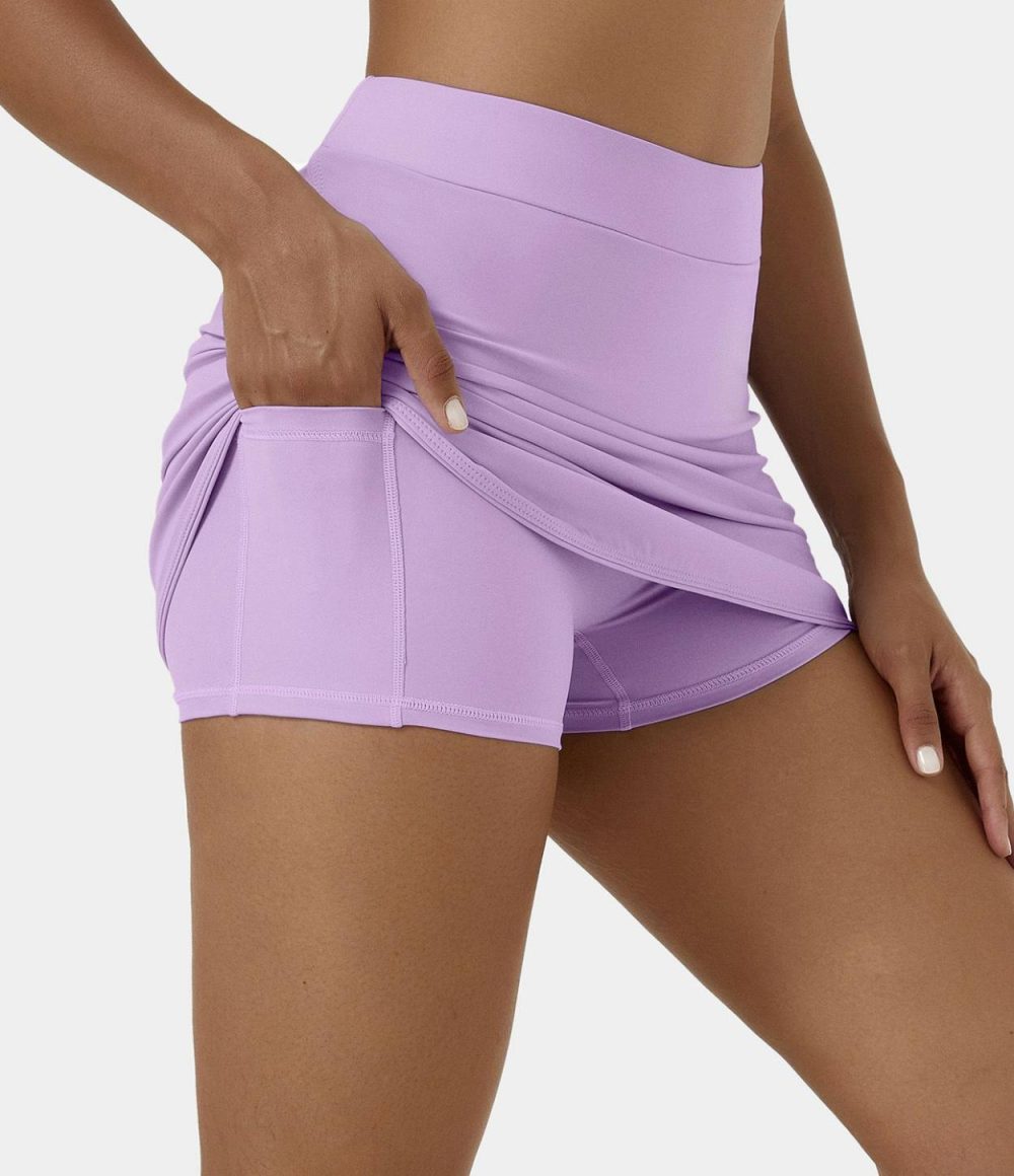 Everyday High Waisted Side Pocket 2-in-1 Micro Mini Golf Skirt-Clarity  | Womens  Mini Skirts Clothing Mini Skirts