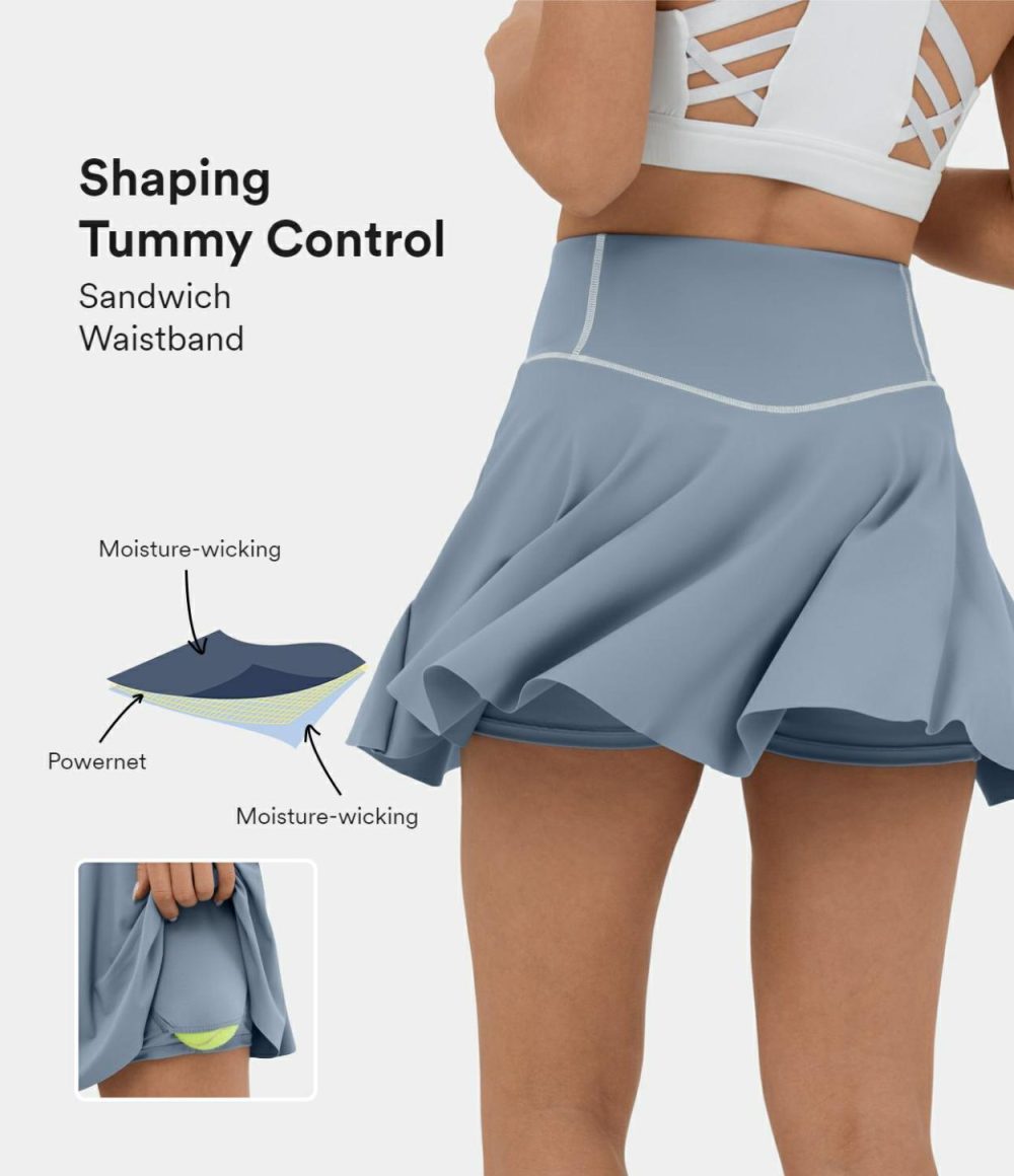 High Waisted Butt Lifting 2-in-1 Side Pocket Mini Flare Tennis Skirt  | Womens  Mini Skirts Clothing Mini Skirts