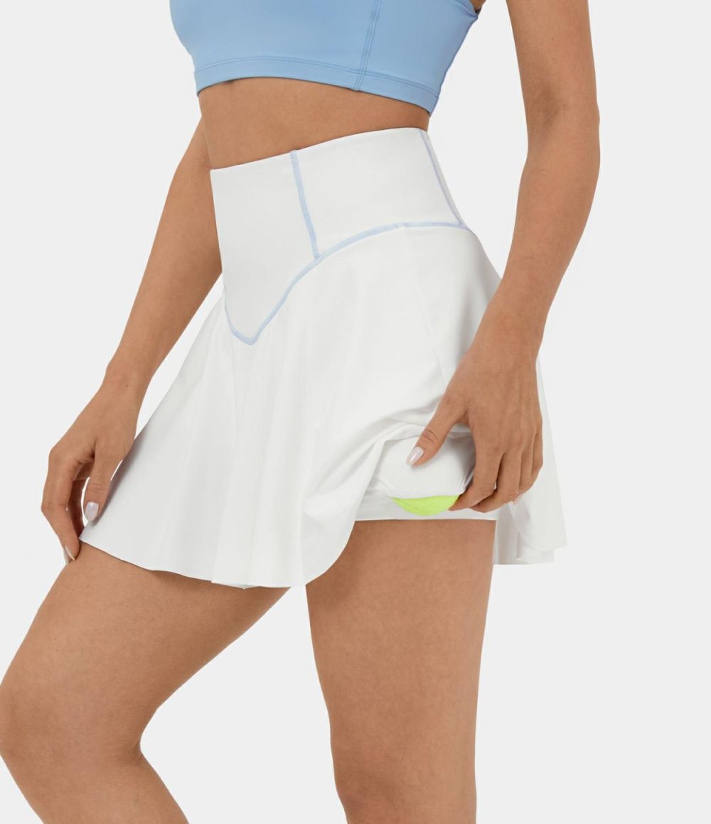 High Waisted Butt Lifting 2-in-1 Side Pocket Mini Flare Tennis Skirt  | Womens  Mini Skirts Clothing Mini Skirts