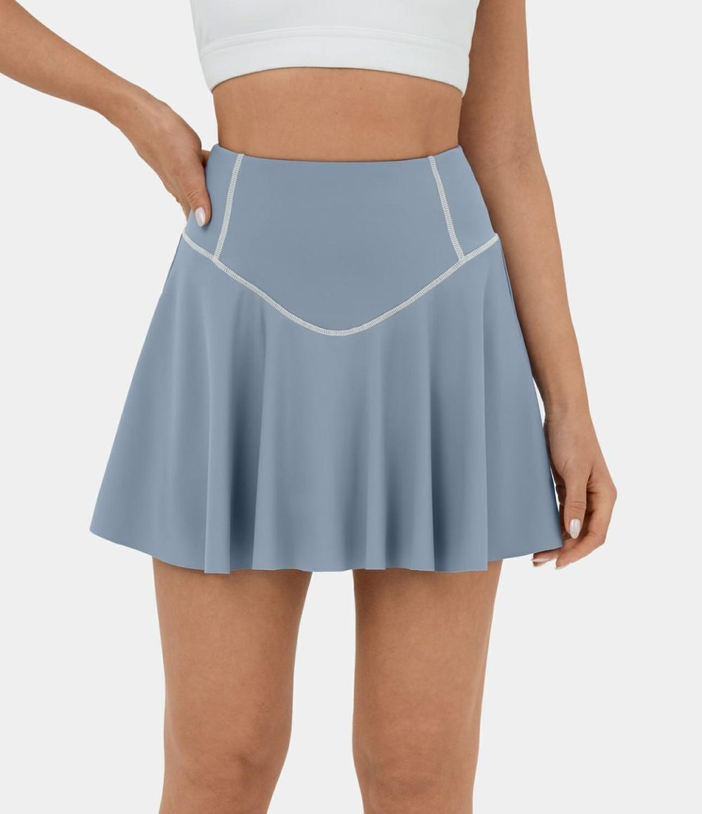 High Waisted Butt Lifting 2-in-1 Side Pocket Mini Flare Tennis Skirt  | Womens  Mini Skirts Clothing Mini Skirts