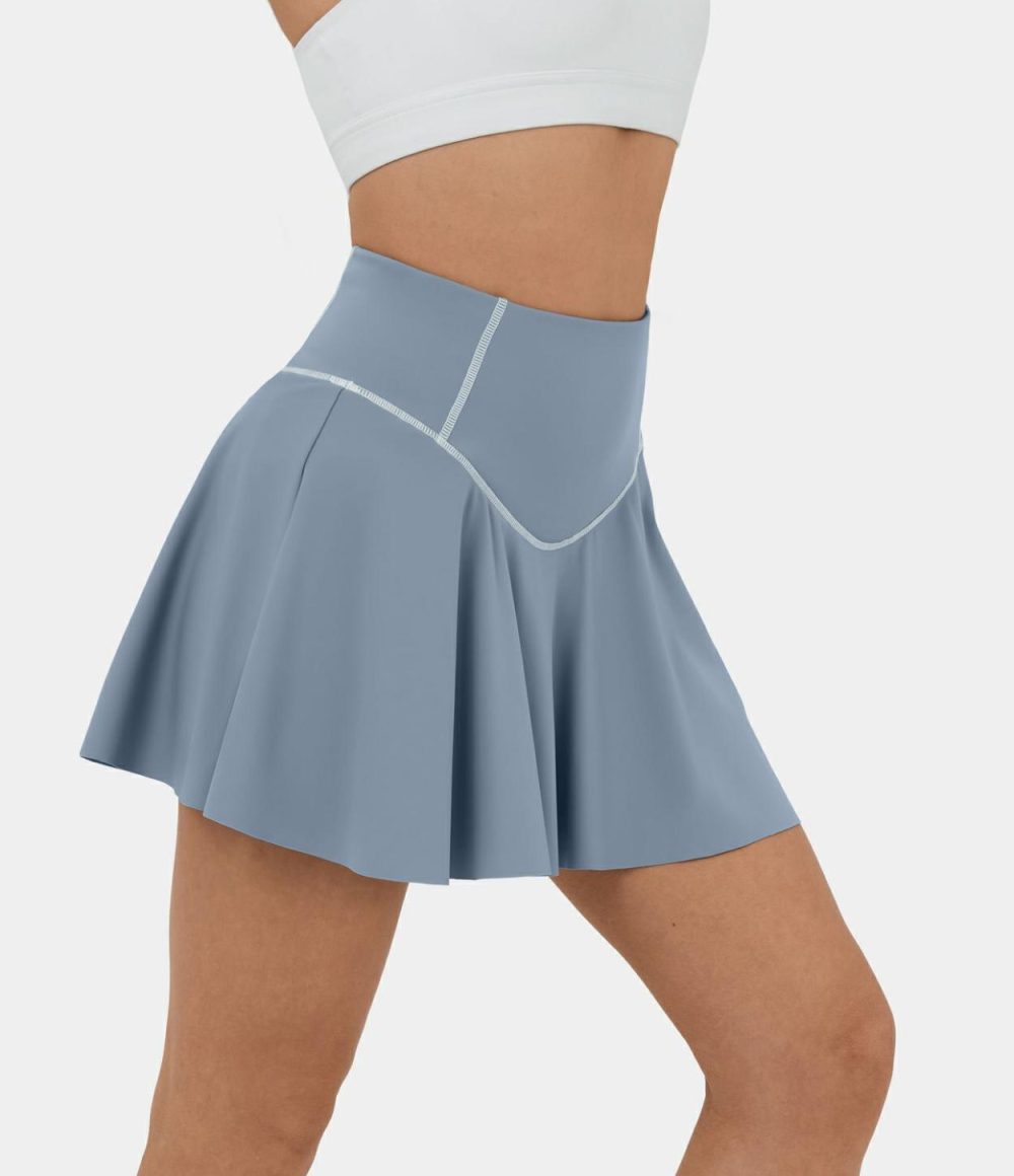 High Waisted Butt Lifting 2-in-1 Side Pocket Mini Flare Tennis Skirt  | Womens  Mini Skirts Clothing Mini Skirts