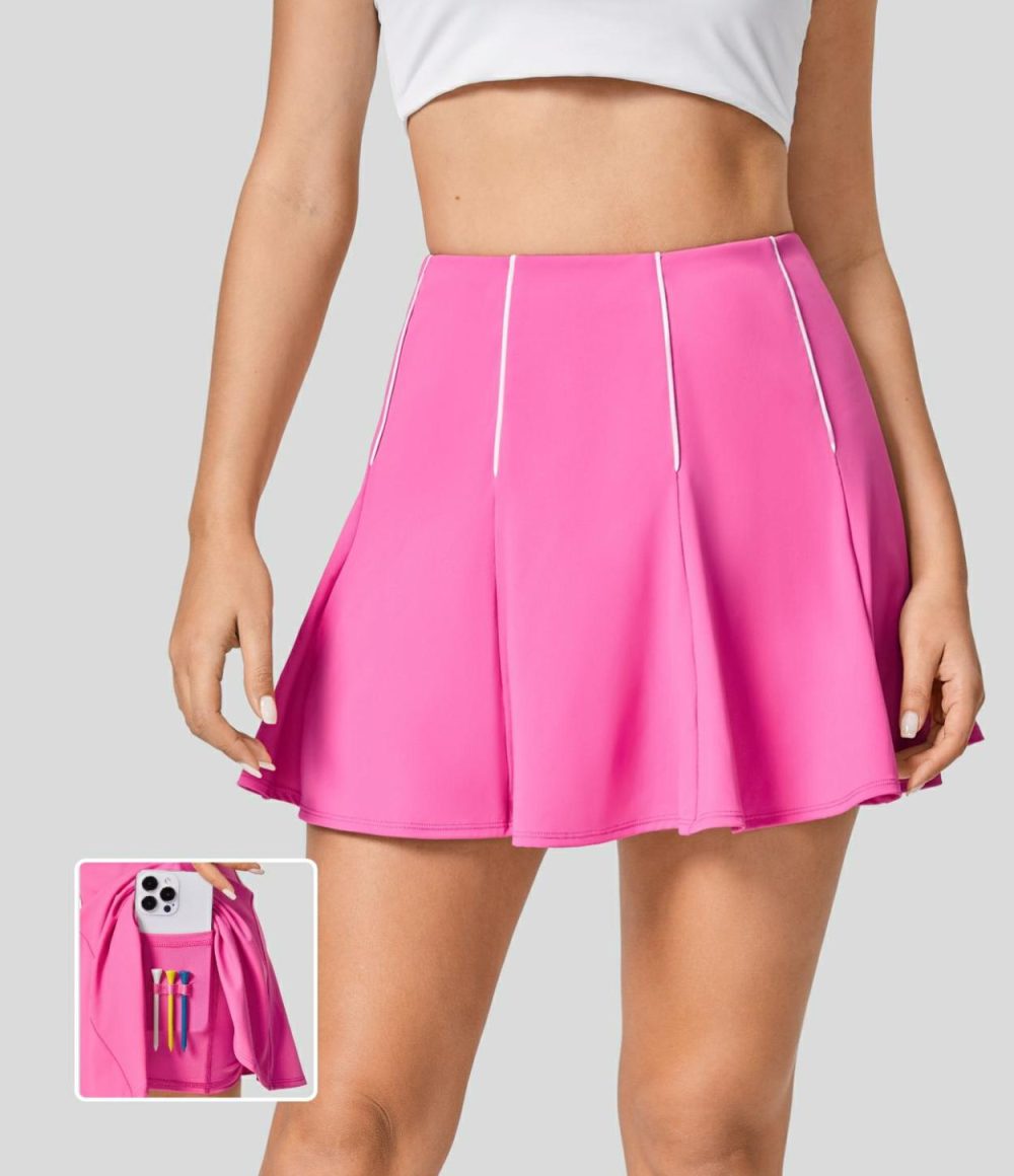 High Waisted Colorblock 2-in-1 Side Pocket A Line Mini Quick Dry Golf Skirt-Golf Tee Pocket  | Womens  Mini Skirts Clothing Gorgeous Powder Pink