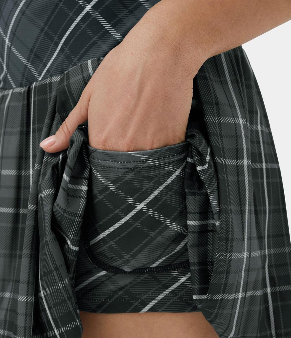 High Waisted Plaid 2-in-1 Side Pocket Pleated Tennis Skirt  | Womens  Mini Skirts Clothing Dark Blue Plaid/Charcoal Grey Plaid/Volcanic Red Lattice