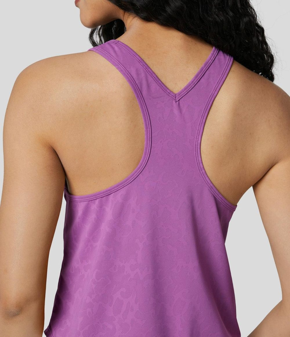 Round Neck Racerback Curved Hem Camo Jacquard Cool Touch Pickleball Tank Top  | Womens  Curved Hem Tops Clothing Curved Hem Tops