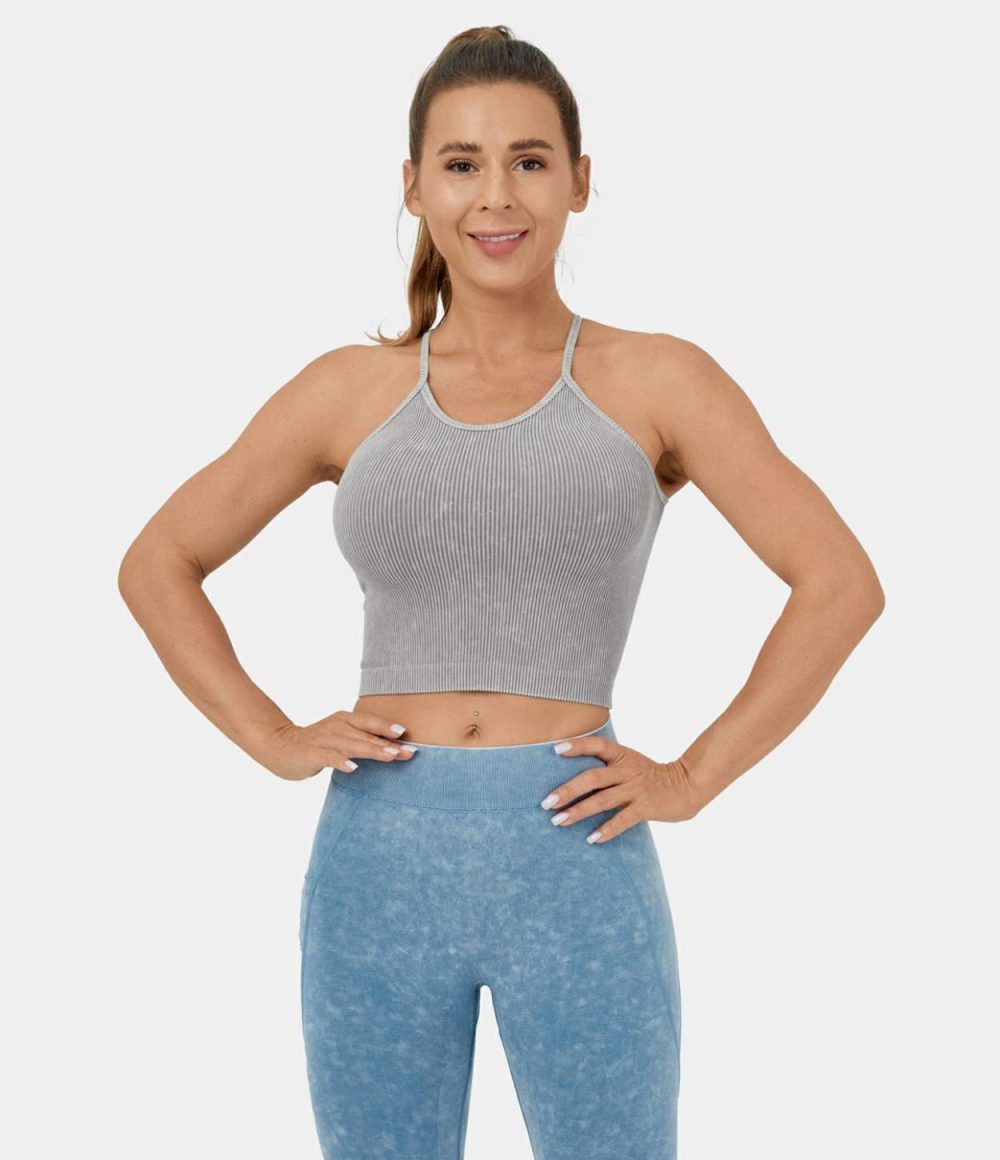 Seamless Flow Sleeveless Backless Racerback Washed Cropped Yoga Tank Top  | Womens  Cropped Tops Clothing Cropped Tops