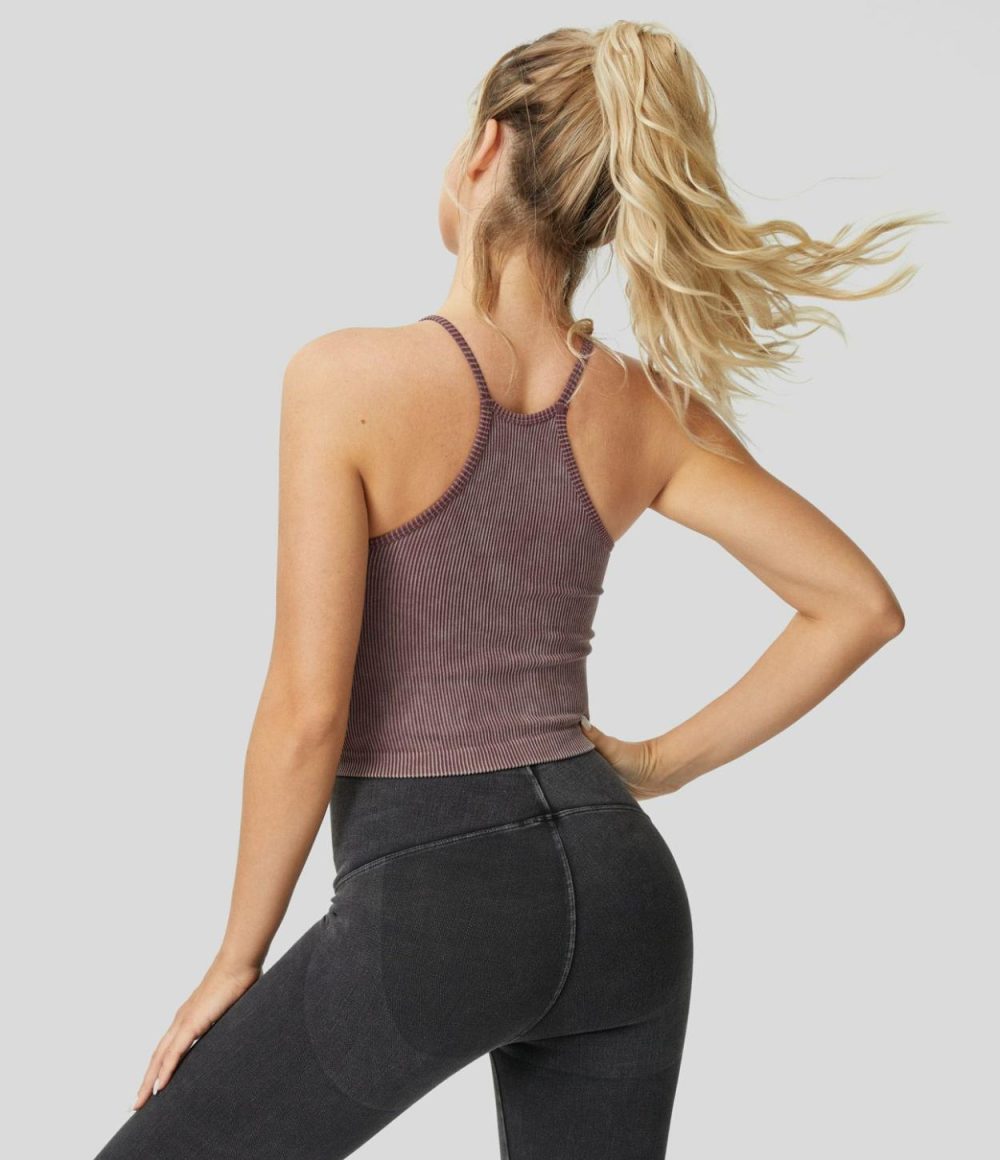 Seamless Flow Sleeveless Backless Racerback Washed Cropped Yoga Tank Top  | Womens  Cropped Tops Clothing Cropped Tops