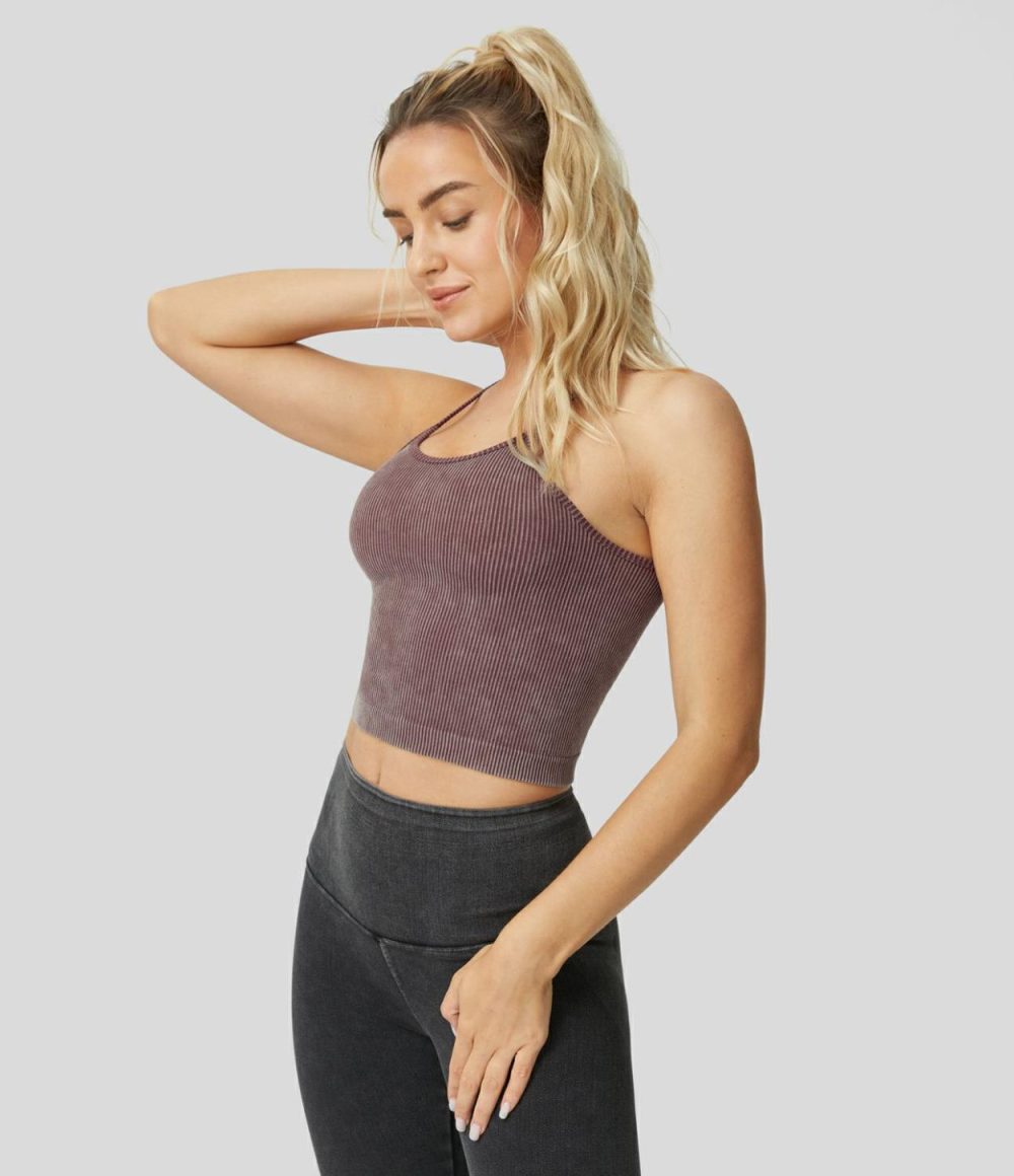 Seamless Flow Sleeveless Backless Racerback Washed Cropped Yoga Tank Top  | Womens  Cropped Tops Clothing Cropped Tops