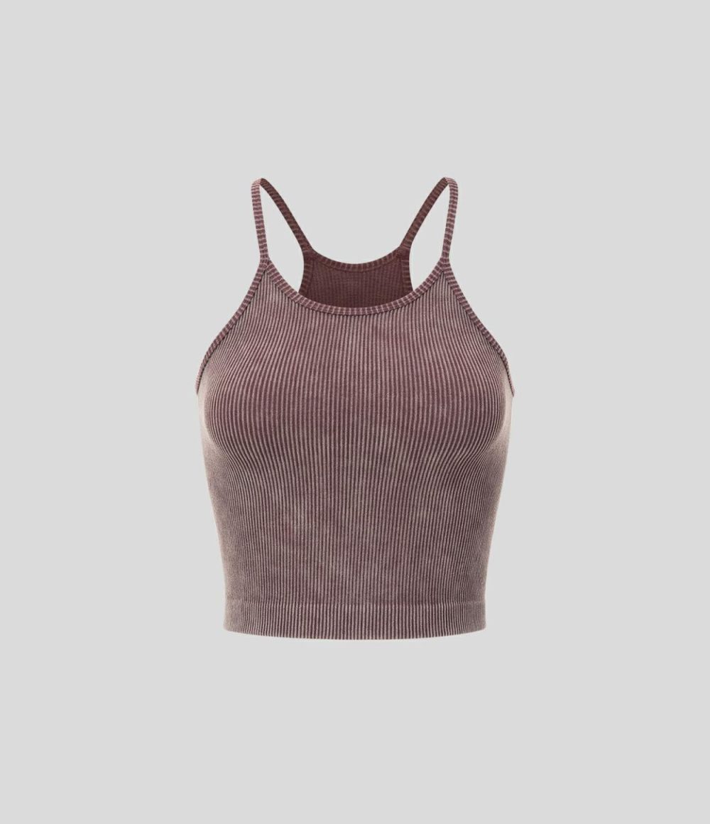 Seamless Flow Sleeveless Backless Racerback Washed Cropped Yoga Tank Top  | Womens  Cropped Tops Clothing Cropped Tops