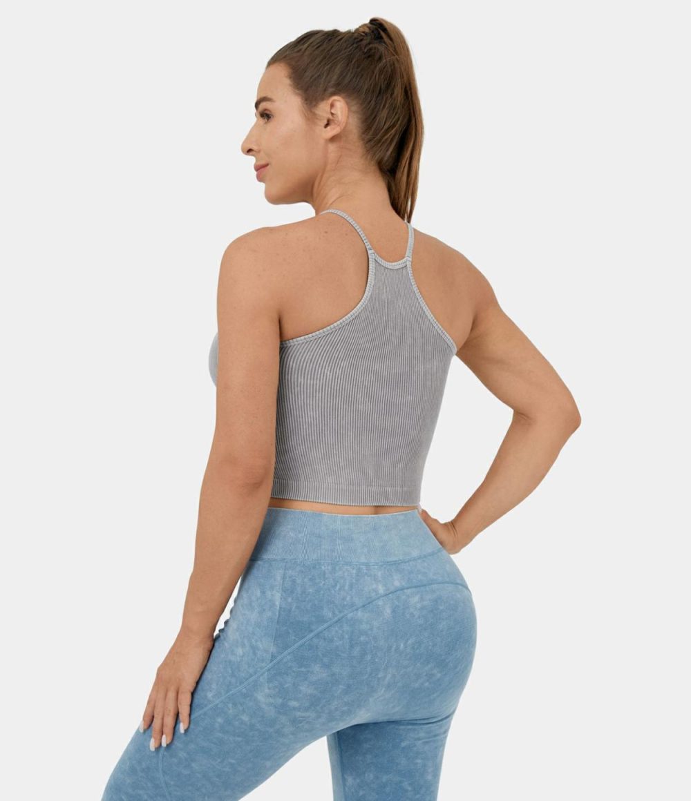 Seamless Flow Sleeveless Backless Racerback Washed Cropped Yoga Tank Top  | Womens  Cropped Tops Clothing Cropped Tops