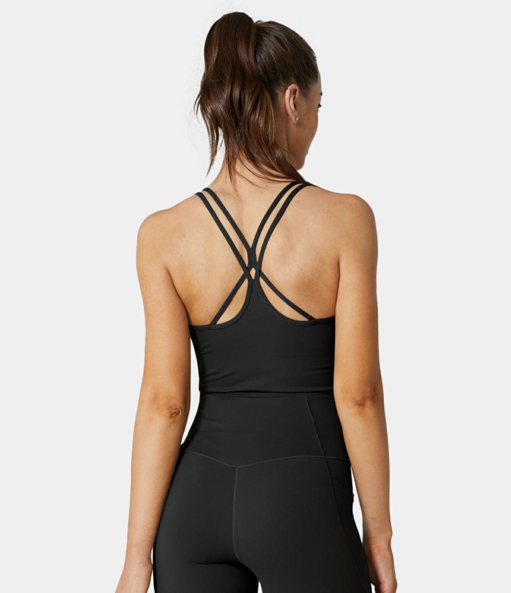 Softlyzero™ Airy Double Straps Backless Crisscross Cropped Cool Touch Yoga Tank Top-UPF50+  | Womens  Cropped Tops Clothing Cropped Tops