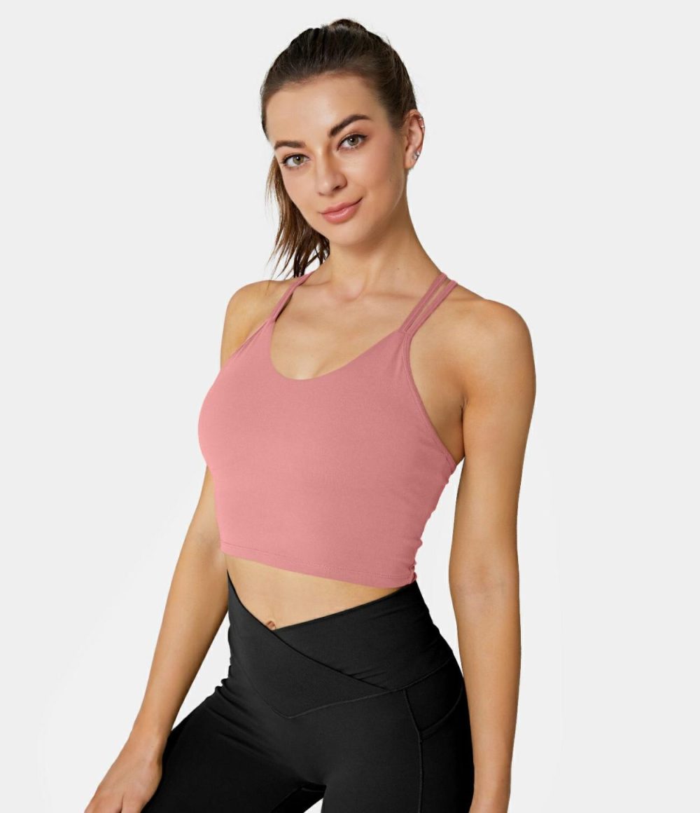 Softlyzero™ Airy Double Straps Backless Crisscross Cropped Cool Touch Yoga Tank Top-UPF50+  | Womens  Cropped Tops Clothing Cropped Tops