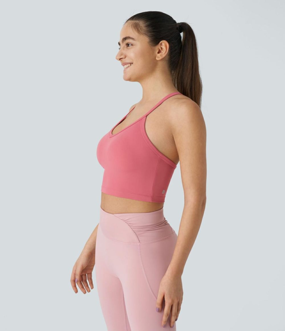 Softlyzero™ Backless Tie Back Cropped Yoga Tank Top-UPF50+  | Womens  Cropped Tops Clothing Begonia Rouge/Black