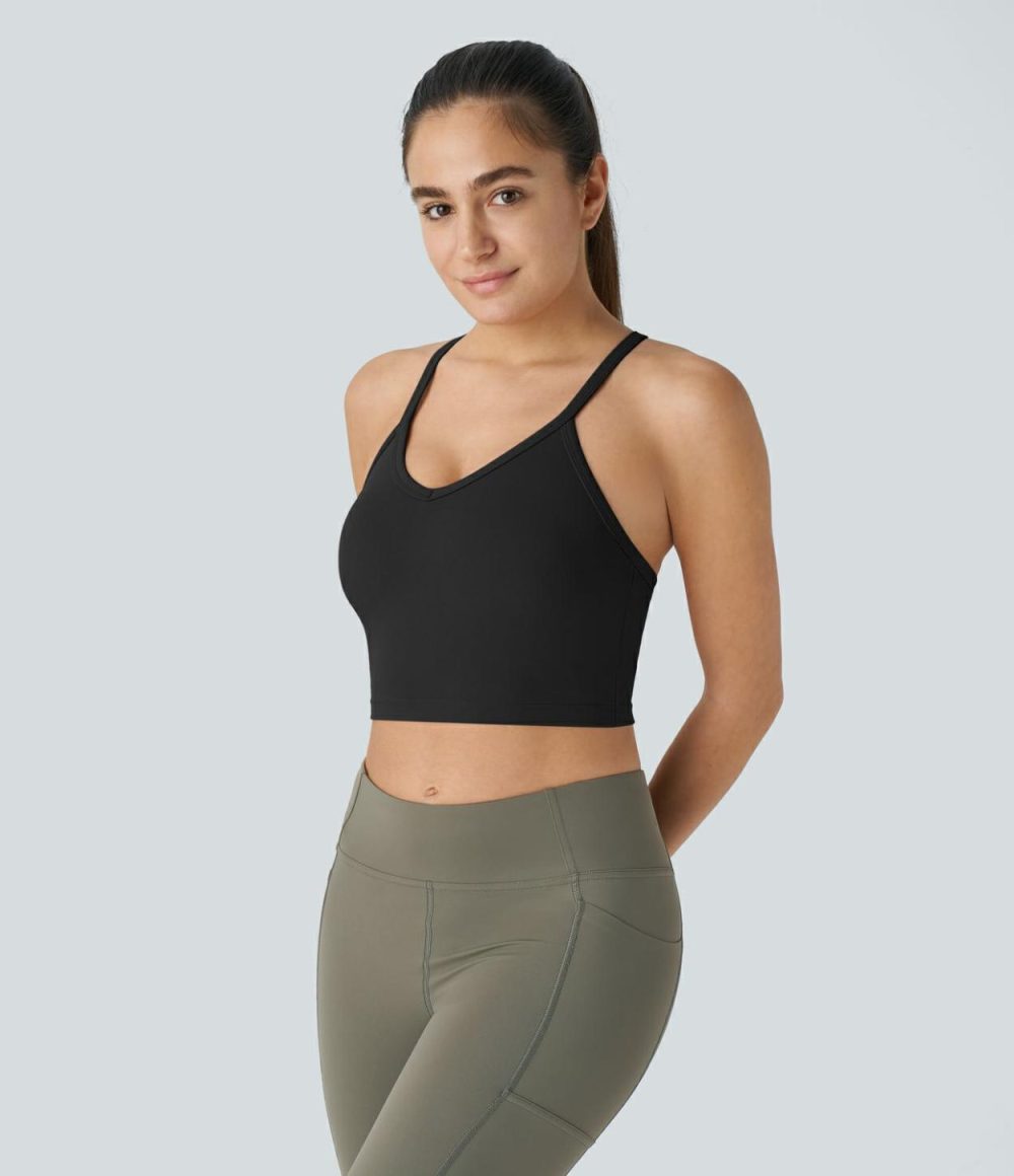 Softlyzero™ Backless Tie Back Cropped Yoga Tank Top-UPF50+  | Womens  Cropped Tops Clothing Begonia Rouge/Black