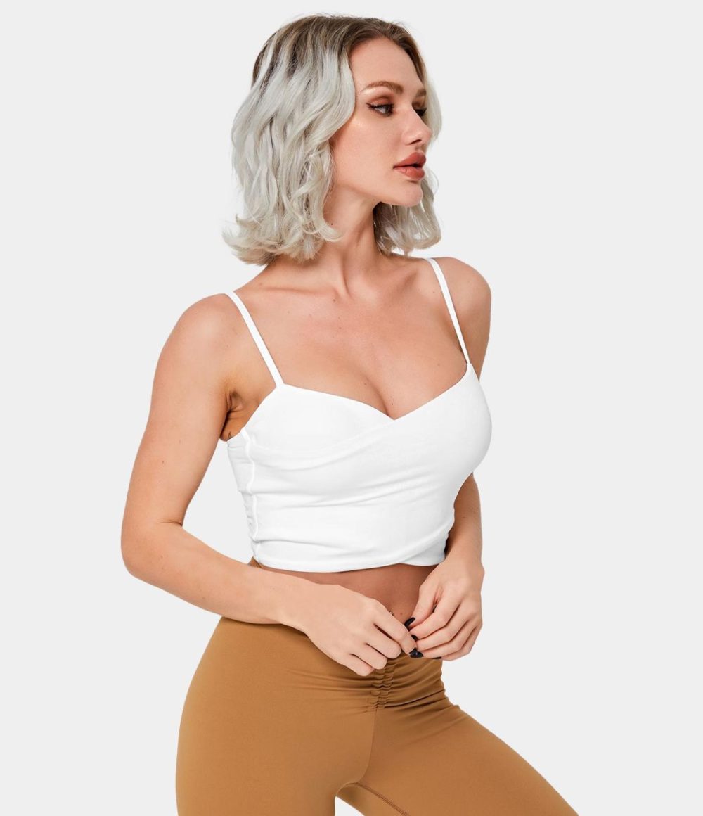 Spaghetti Strap Crossover Plain Cropped Tank Top  | Womens  Cropped Tops Clothing Cropped Tops