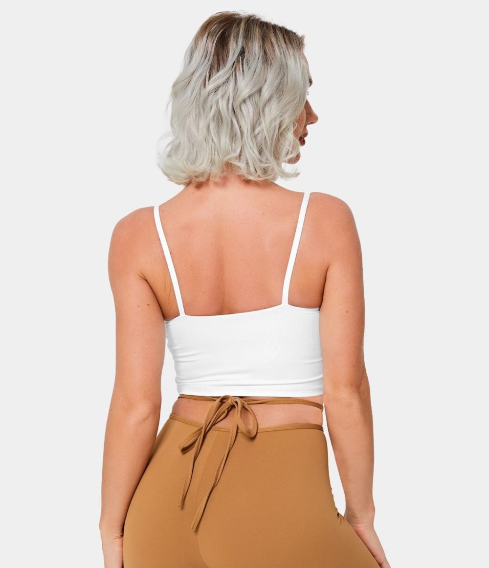 Spaghetti Strap Crossover Plain Cropped Tank Top  | Womens  Cropped Tops Clothing Cropped Tops