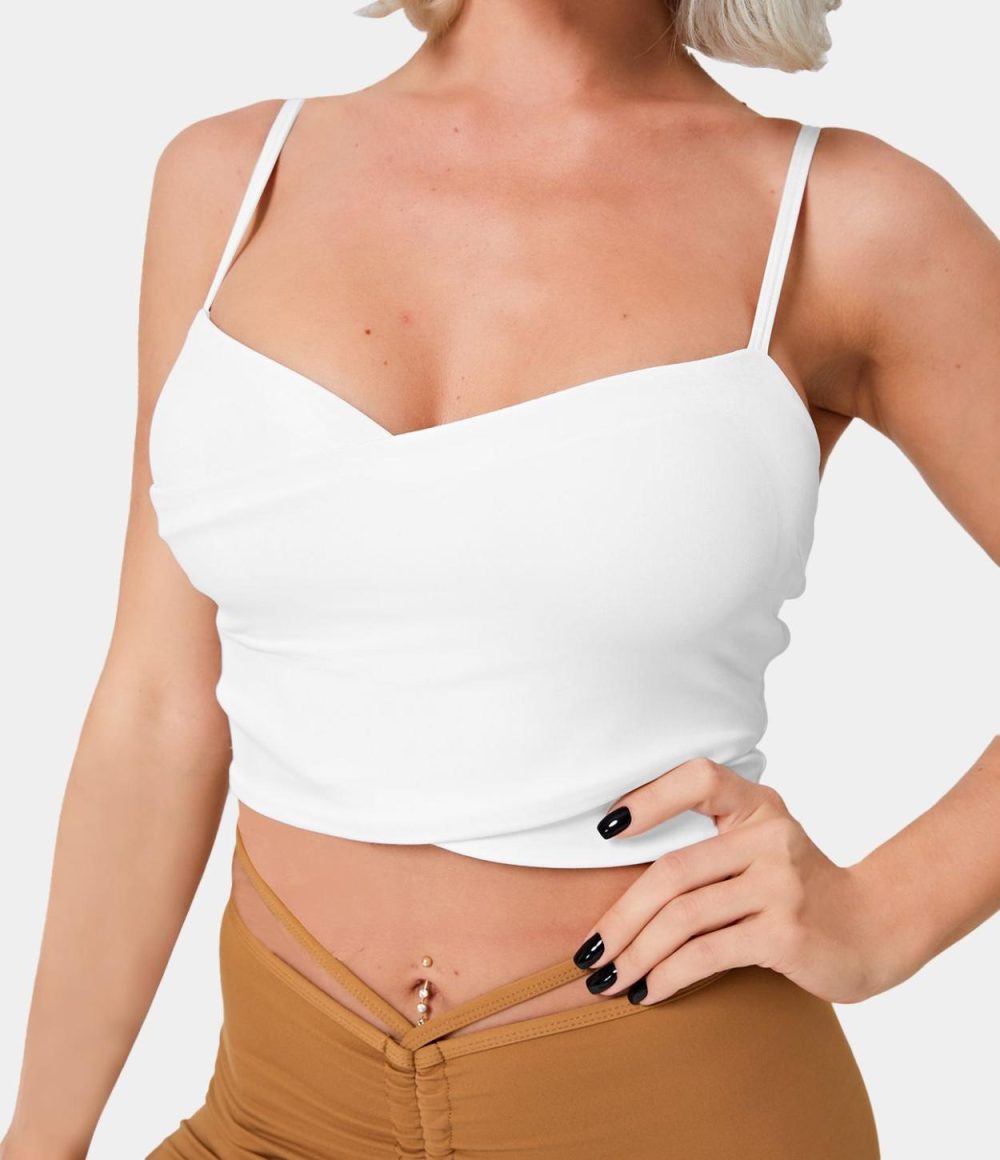 Spaghetti Strap Crossover Plain Cropped Tank Top  | Womens  Cropped Tops Clothing Cropped Tops