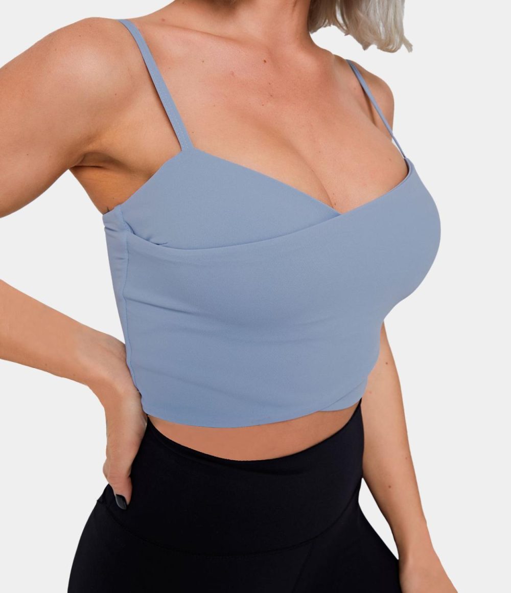 Spaghetti Strap Crossover Plain Cropped Tank Top  | Womens  Cropped Tops Clothing Cropped Tops