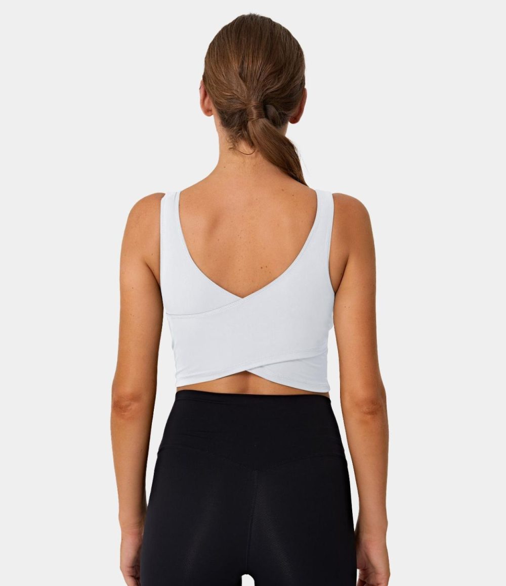 V Back Crossover Workout Cropped Tank Top  | Womens  Cropped Tops Clothing Cropped Tops