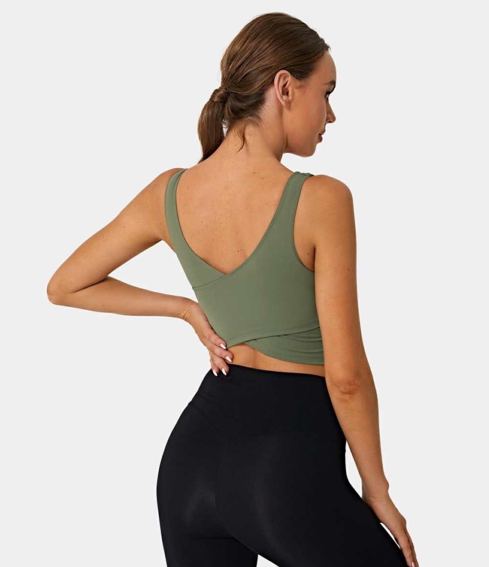 V Back Crossover Workout Cropped Tank Top  | Womens  Cropped Tops Clothing Cropped Tops