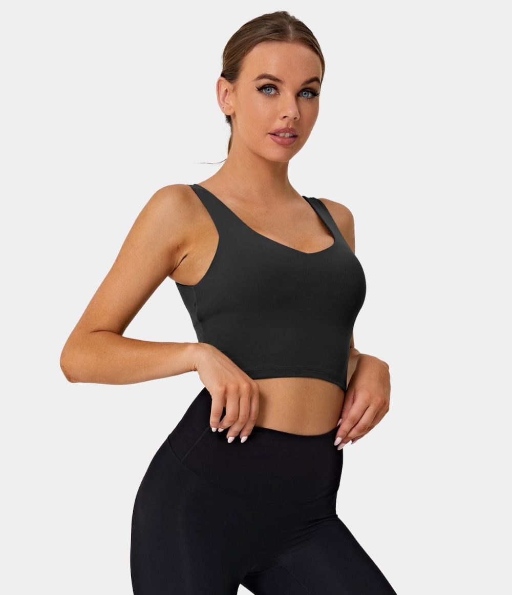 V Back Crossover Workout Cropped Tank Top  | Womens  Cropped Tops Clothing Cropped Tops