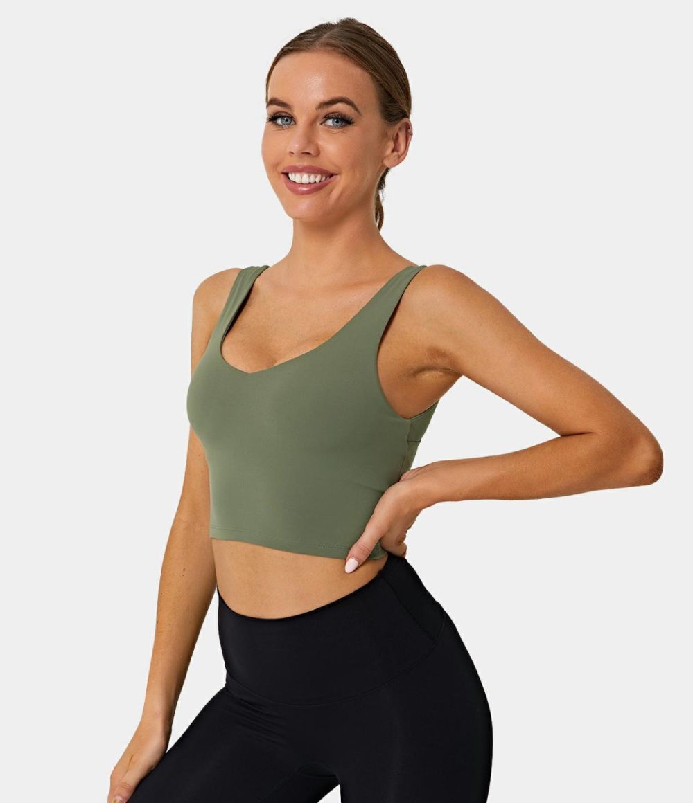 V Back Crossover Workout Cropped Tank Top  | Womens  Cropped Tops Clothing Cropped Tops