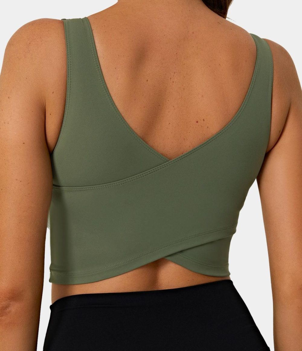 V Back Crossover Workout Cropped Tank Top  | Womens  Cropped Tops Clothing Cropped Tops