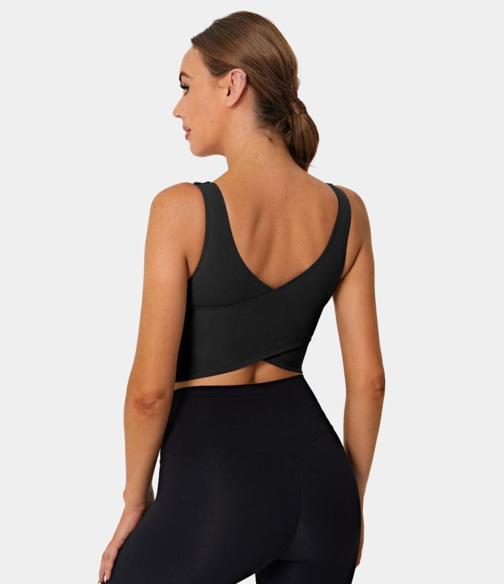 V Back Crossover Workout Cropped Tank Top  | Womens  Cropped Tops Clothing Cropped Tops