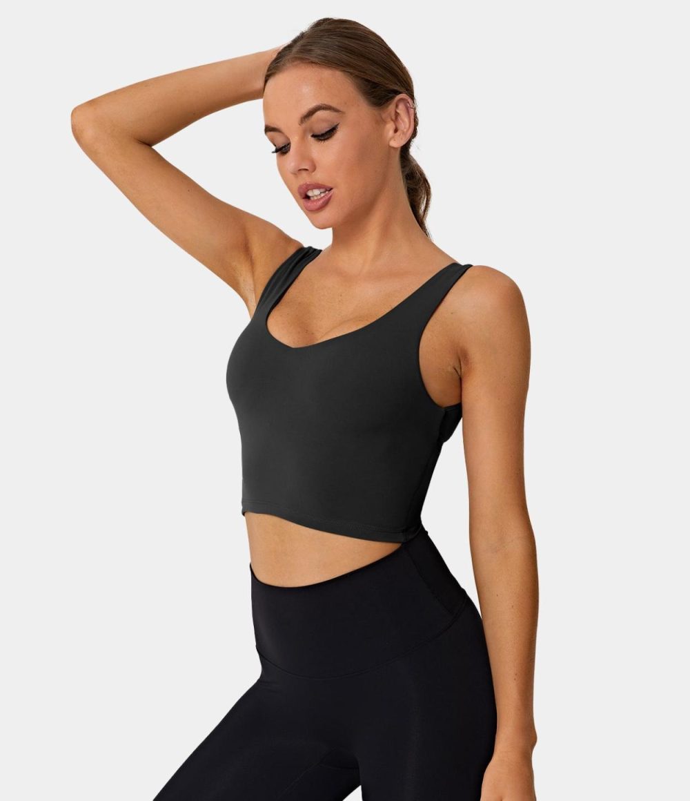 V Back Crossover Workout Cropped Tank Top  | Womens  Cropped Tops Clothing Cropped Tops