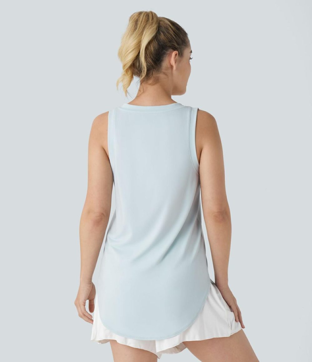 V Neck Curved Hem Resort Tank Top  | Womens  T-Shirts Clothing Frosty Sky Blue/Black