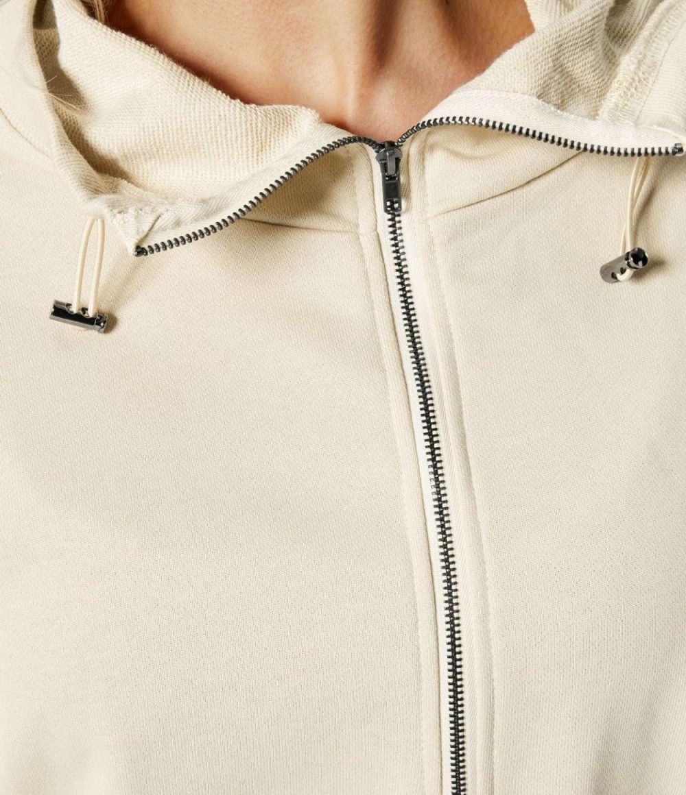 Hooded Drawcord Half Zip Long Sleeve Kangaroo Pocket Casual Sweatshirt  | Womens  Long Sleeve Tops Clothing Aloe/Antique White/Black